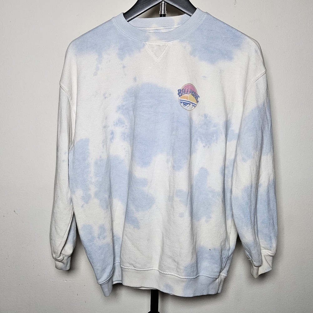 Vintage 90s Billabong Cloud Tie Dye Sweatshirt Blue White Skater Surf Mens L